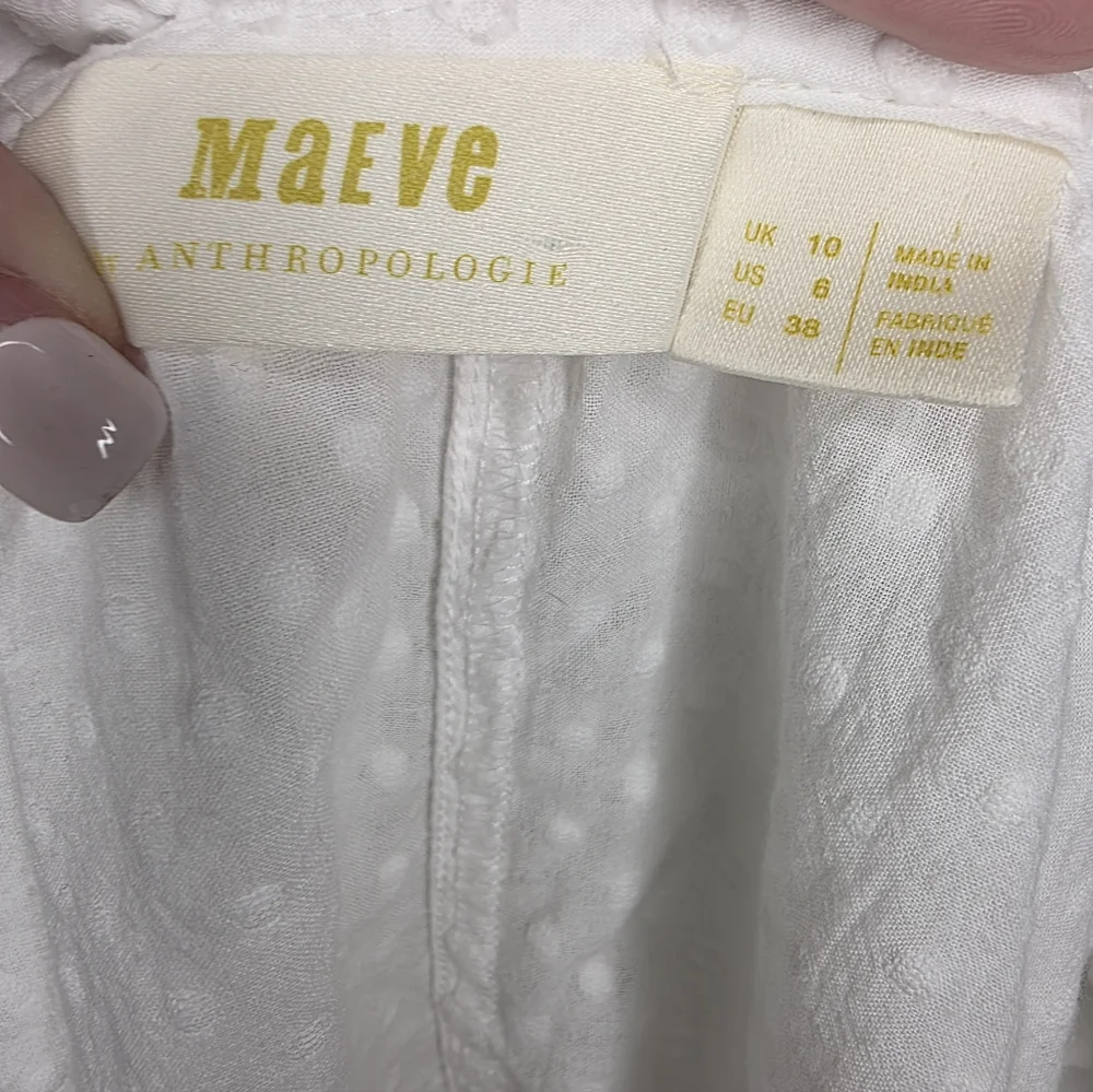 Anthropologie‎ White Off-Shoulder Swiss Dot Puff Sleeve Top Size 6